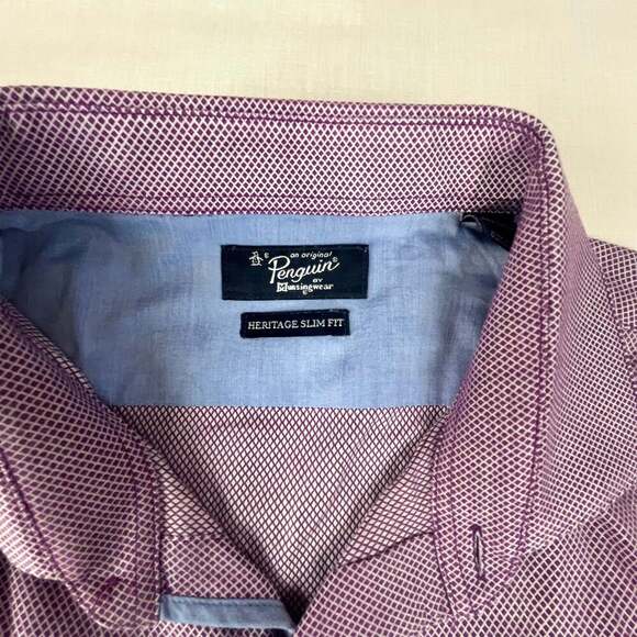 Original Penguin Men’s 16 34/35 Slim Fit Long Sleeve Purple Diamond Button Down - Picture 4 of 11